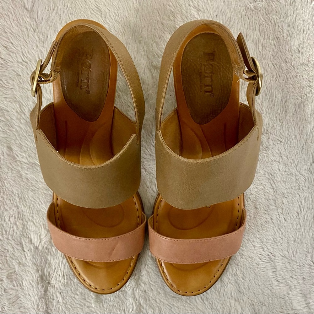 Born Cindie Two-Tone Leather Heeled Open Toe Sandals Women’s Size 11M Slingback - Picture 7 of 13